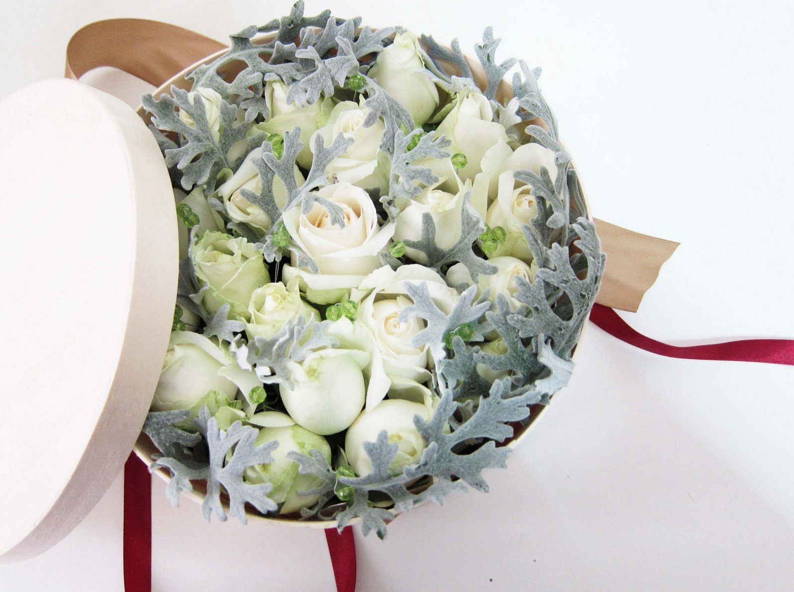 White roses in a box