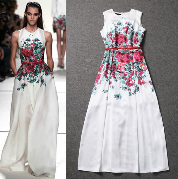 2015-Newest-Spring-long-maxi-dress-Summer-Runway-Looks-Great-Floral-Print-White-Sleeveless-A-line